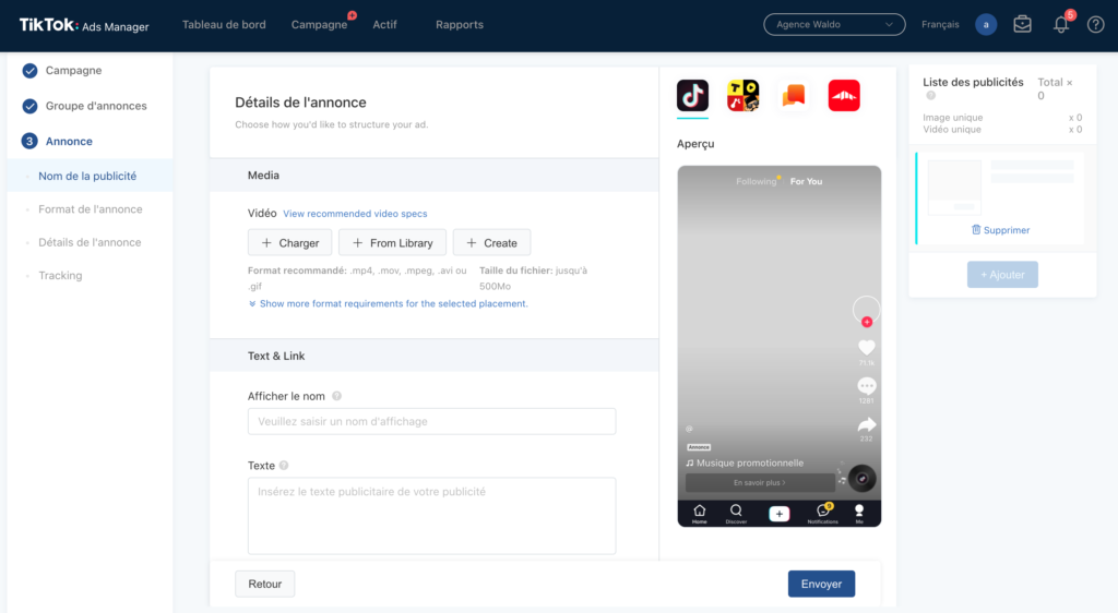 créer publicité tiktok